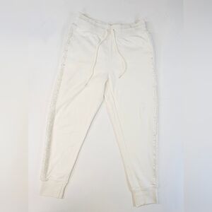 Polo Ralph Lauren Womens Sweatpants Small White Beaded Side Stripe Jogger Sequin